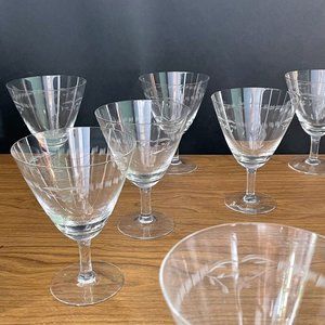 6 pc - Antique Fostoria Wine Glasses Vintage